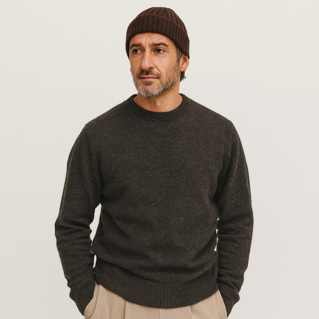 Men's Cashmere Beanie Ribbed Knit Navy Blue