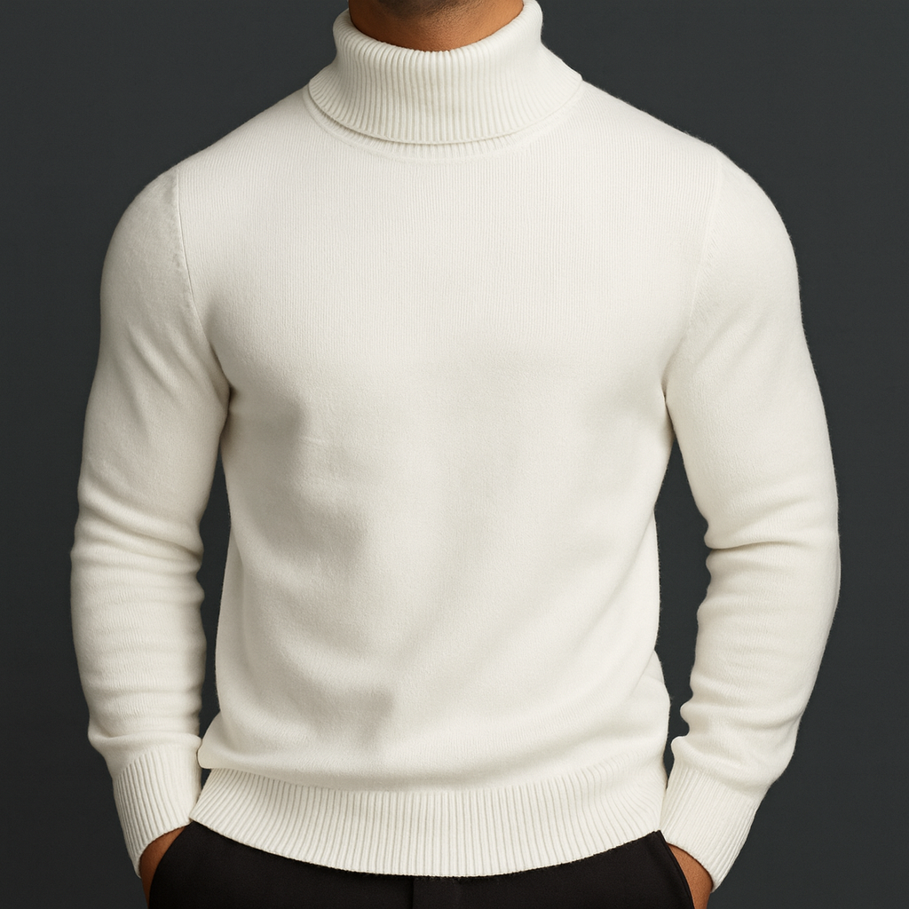 Men's Turtleneck Sweater Ribbed Hem