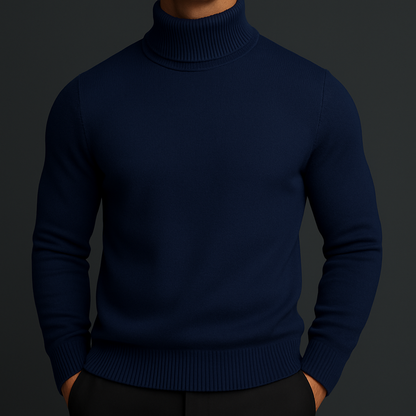 Men's Turtleneck Sweater Ribbed Hem