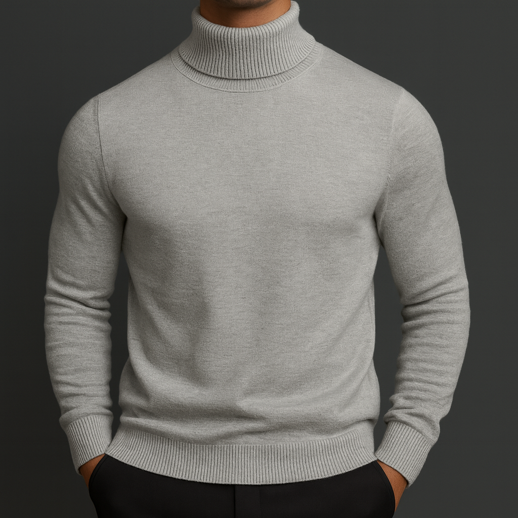 Men's Turtleneck Sweater Ribbed Hem