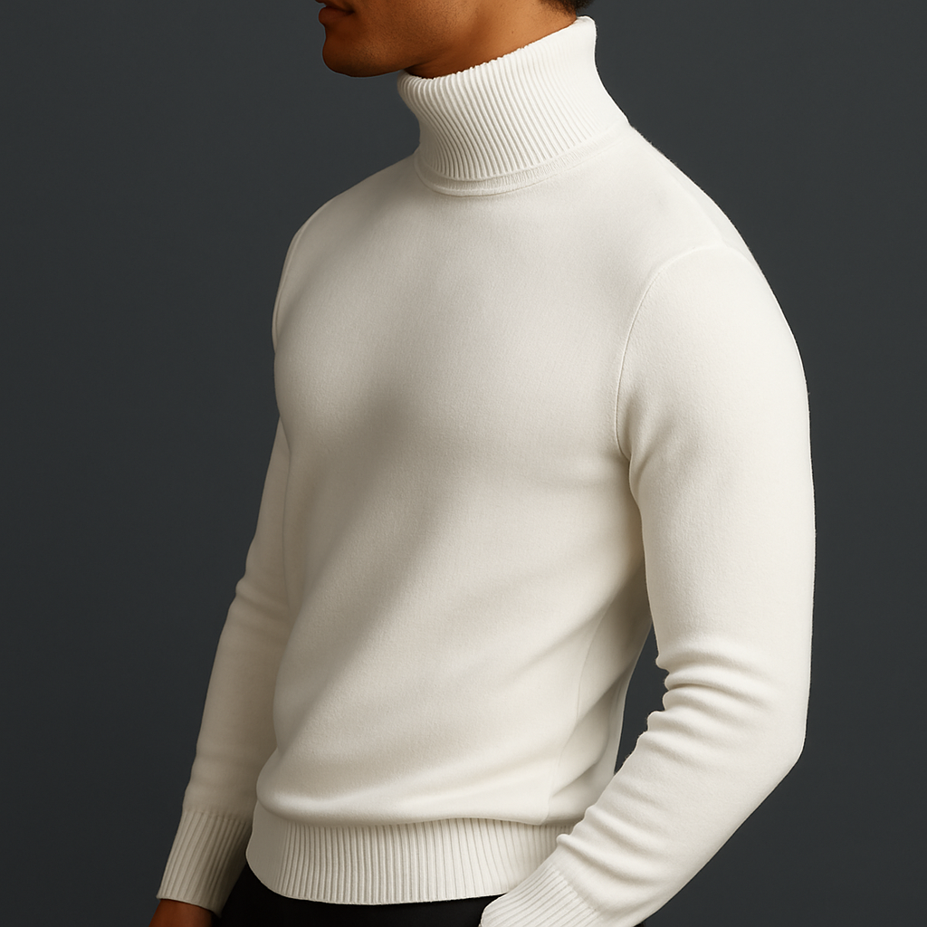Men's Turtleneck Sweater Ribbed Hem