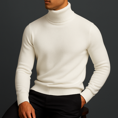 Men's Turtleneck Sweater Ribbed Hem
