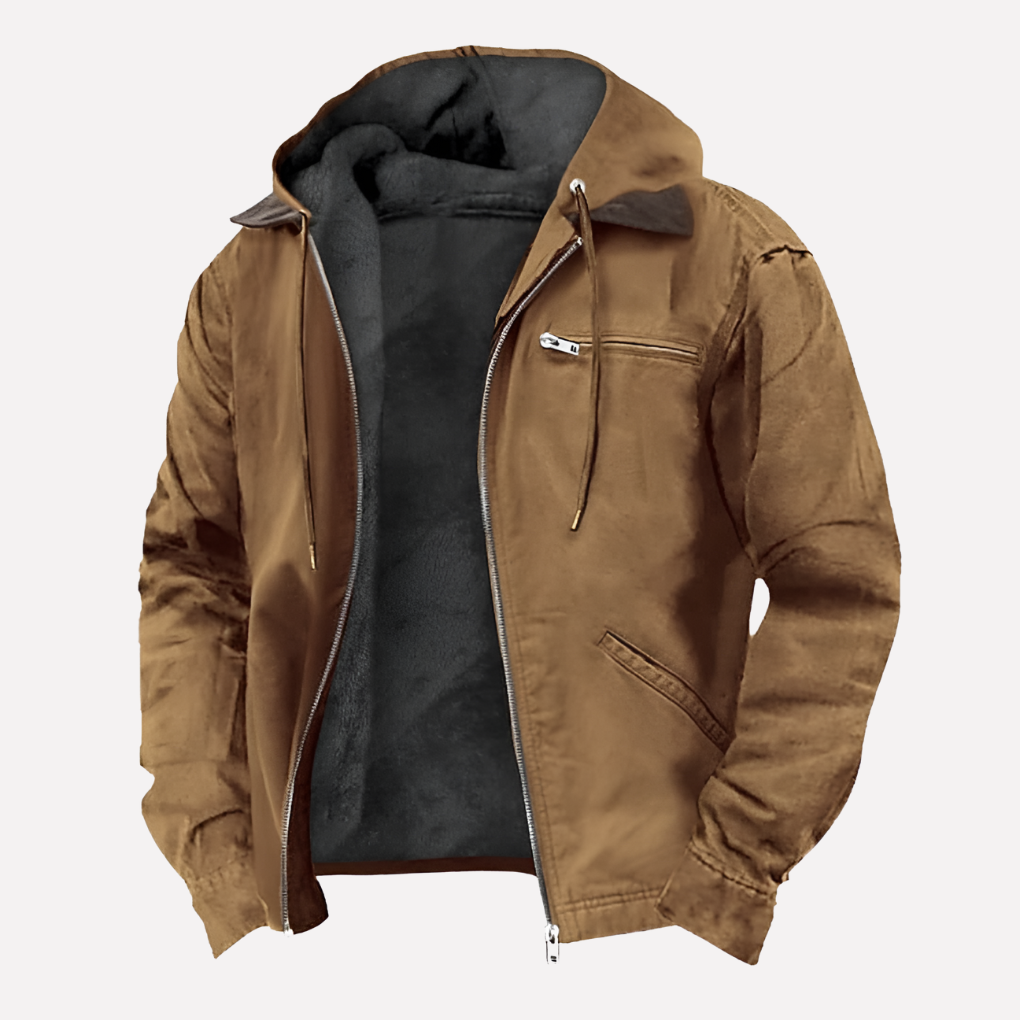 Men's Hooded Jacket Waterproof Zipper Pockets - VibreMode