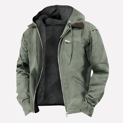 Men's Hooded Jacket Waterproof Zipper Pockets