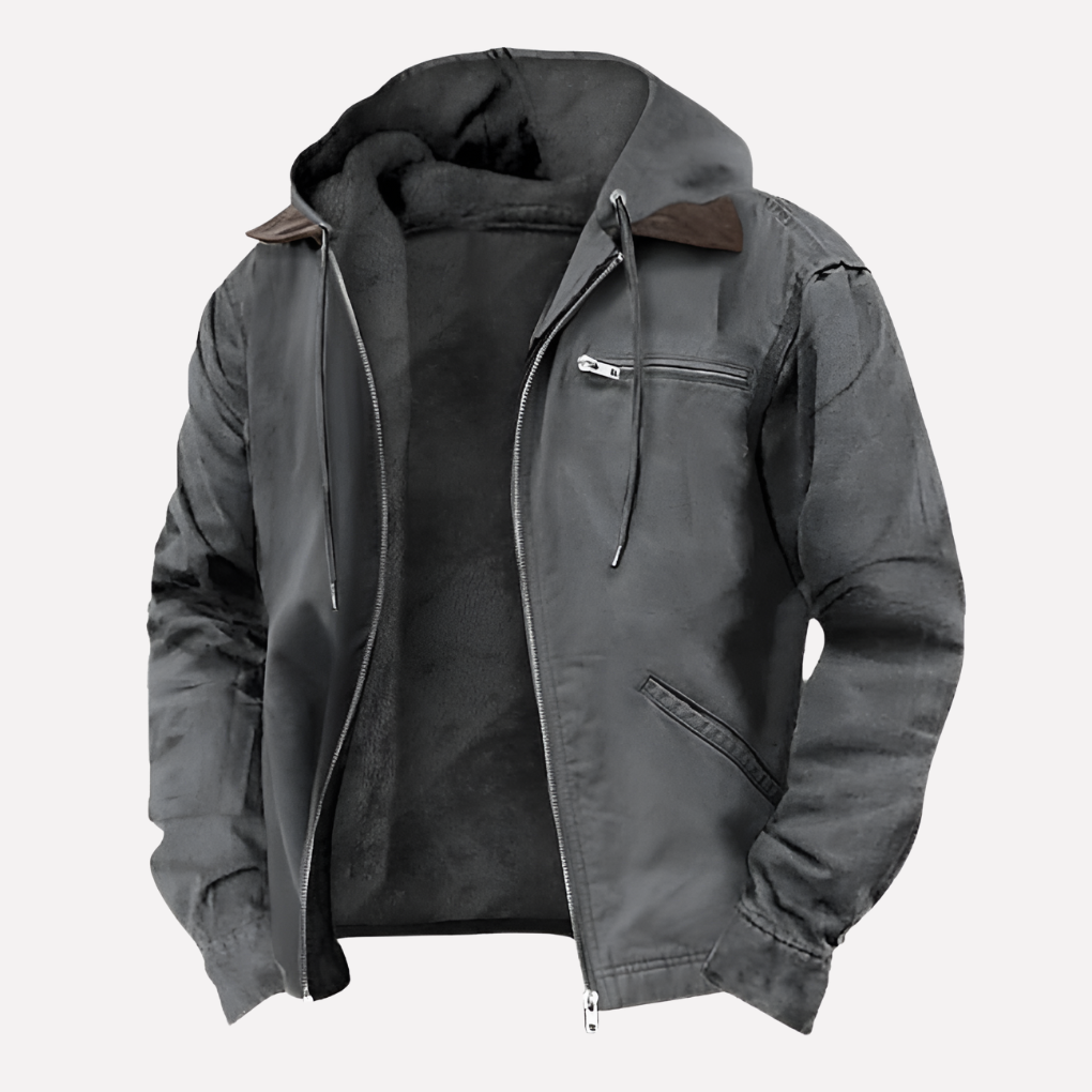Men's Hooded Jacket Waterproof Zipper Pockets