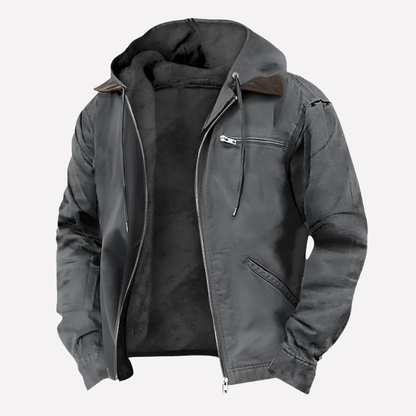 Men's Hooded Jacket Waterproof Zipper Pockets