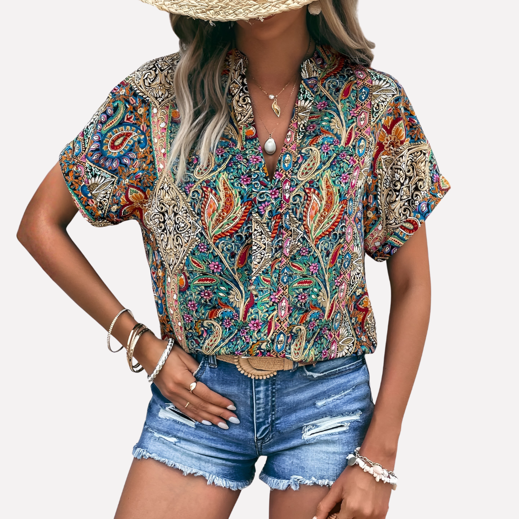 Women's V-Neck Paisley Blouse