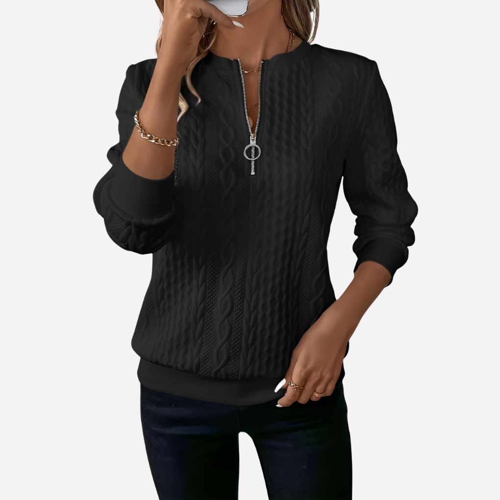 Women's Cable Knit Sweater Zipper Front