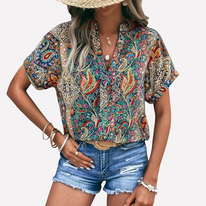 Women's Paisley Blouse V-Neck Drop Shoulder