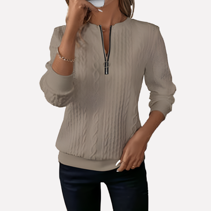 Women's Cable Knit Sweater Zipper Front