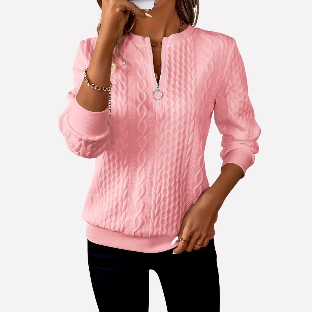 Women's Cable Knit Sweater Zipper Front