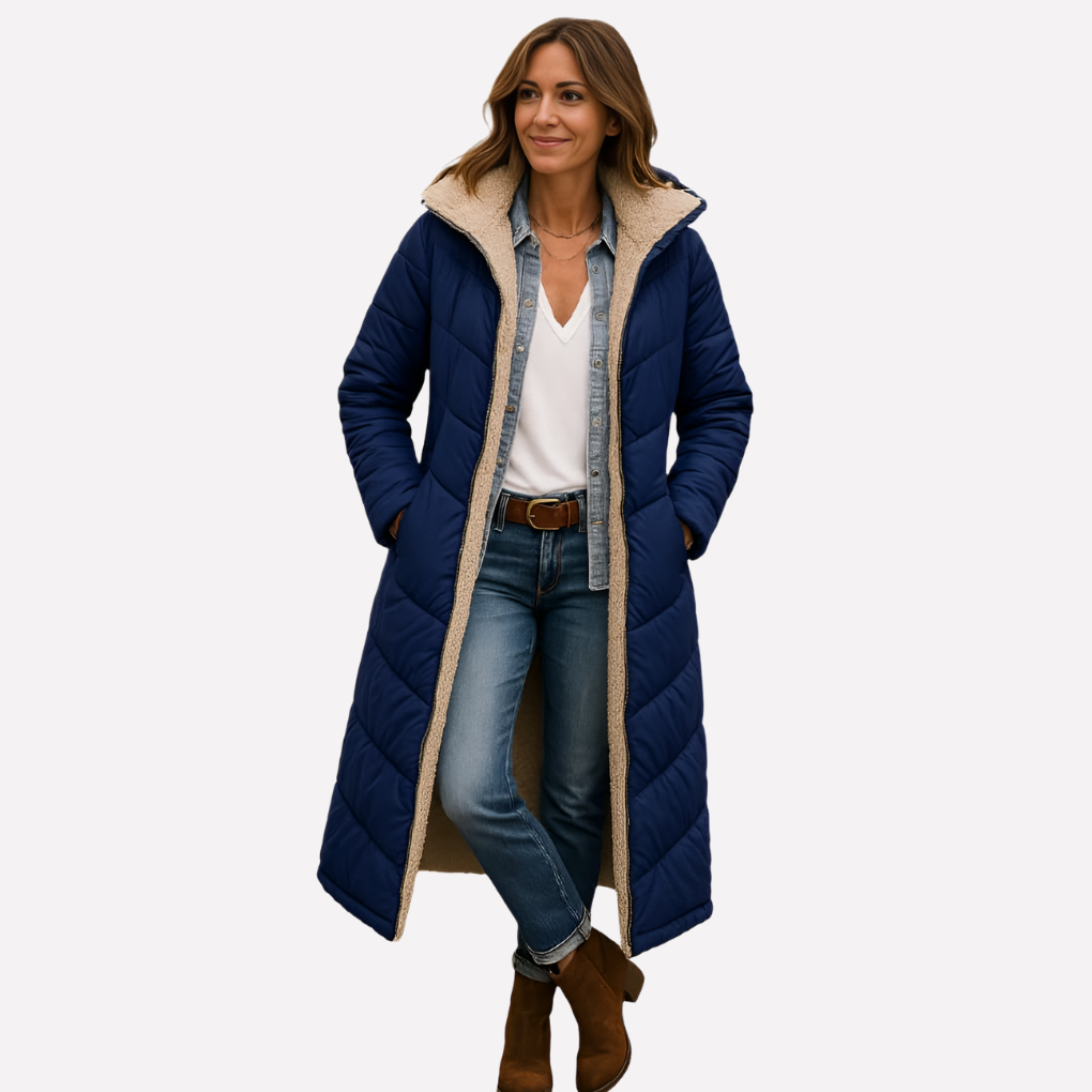 Women's Quilted Coat Hooded Fleece Lined - VibreMode