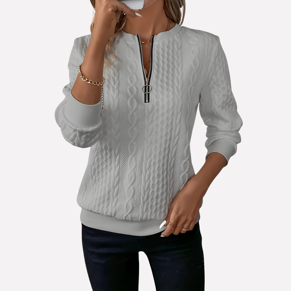 Women's Cable Knit Sweater Zipper Front