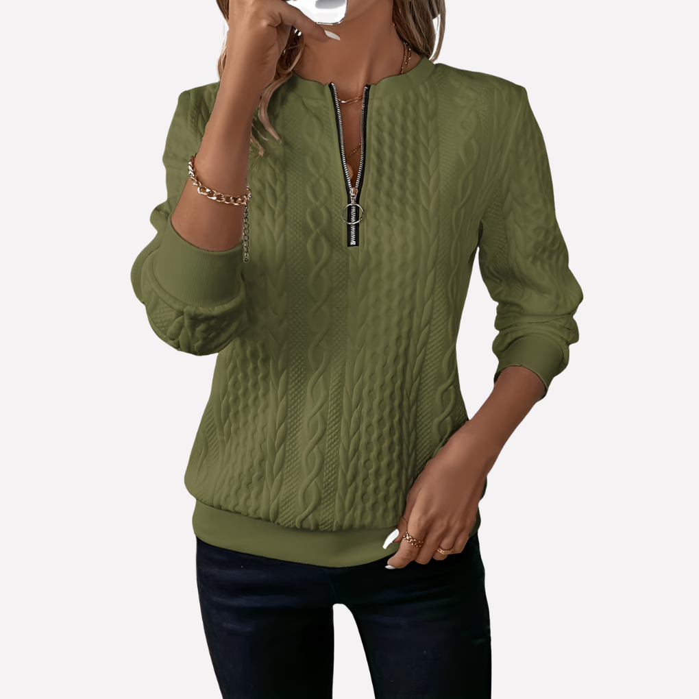 Women's Cable Knit Sweater Zipper Front