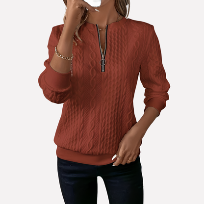 Women's Cable Knit Sweater Zipper Front