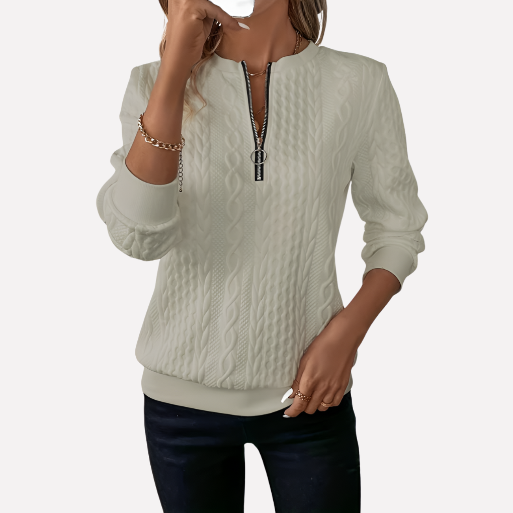 Women's Cable Knit Sweater Zipper Front