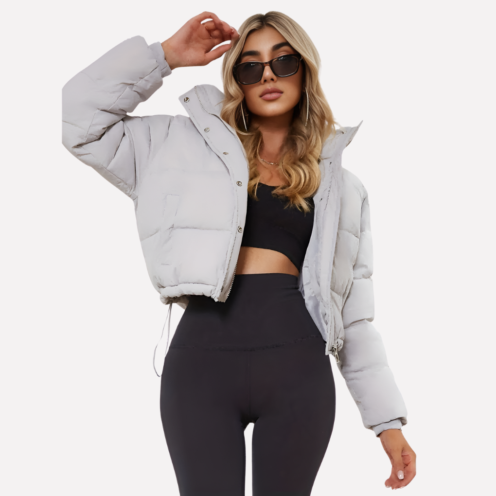 Women's Hooded Short Jacket Front Zip