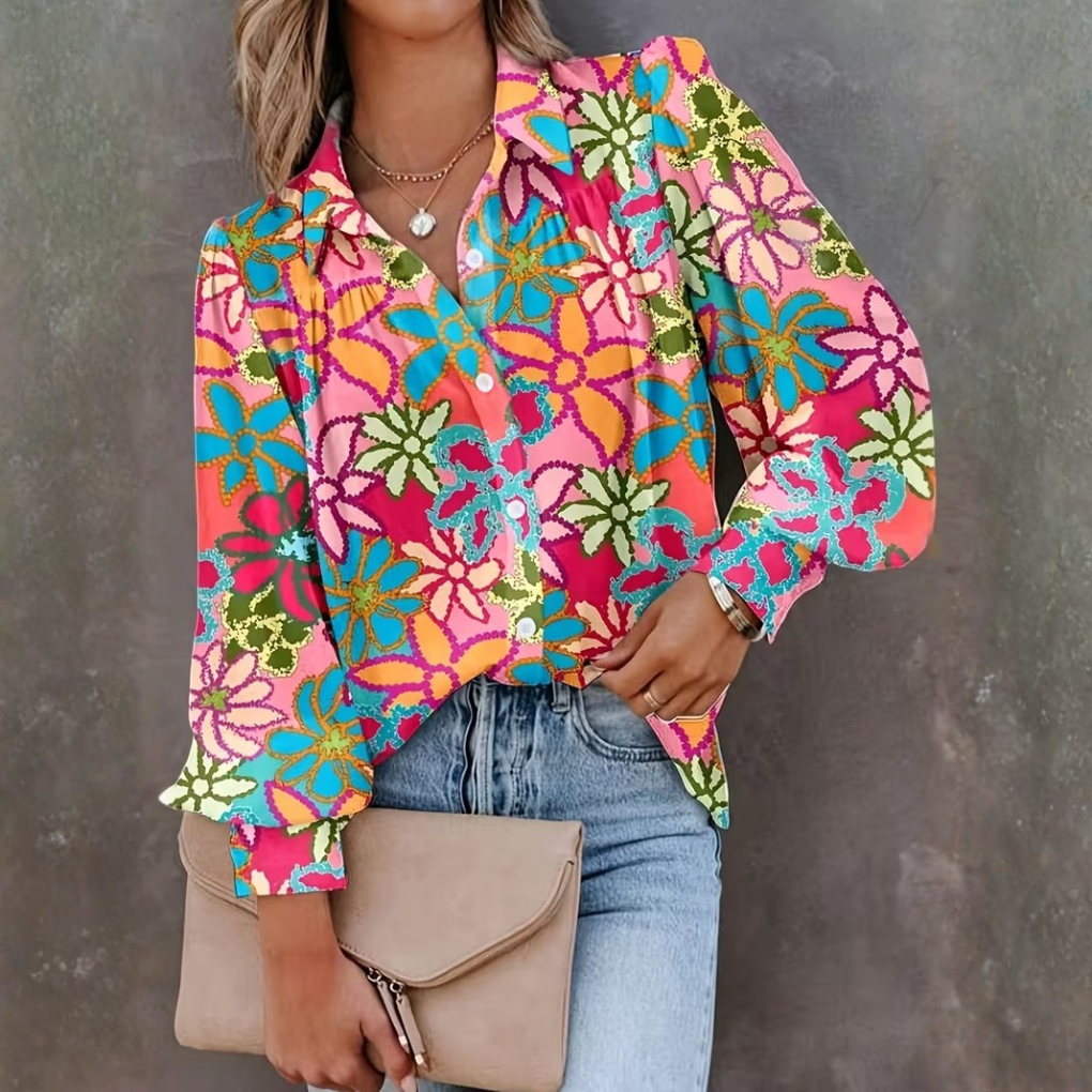Women's Long Sleeve Floral Shirt - VibreMode