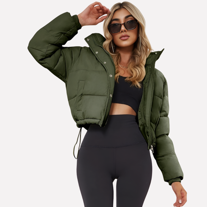 Women's Hooded Short Jacket Front Zip