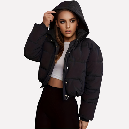 Women's Hooded Short Jacket Front Zip