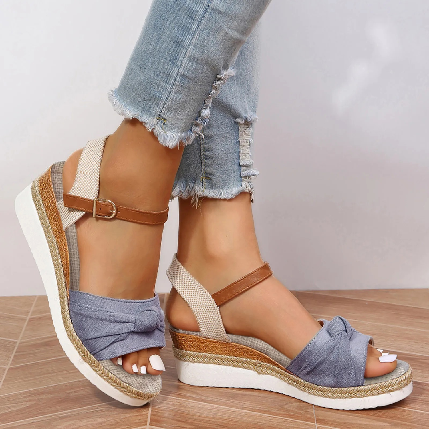 Women's Wedge Sandals Closed Toe Knot Design - VibreMode
