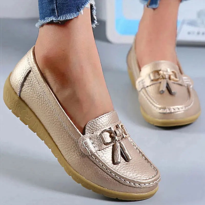 Women's Comfort Loafers Leather Comfortable Brown - VibreMode