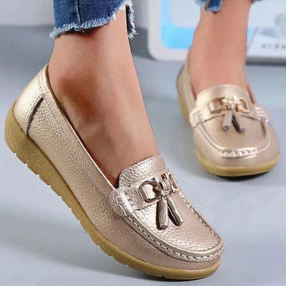 Women's Comfort Loafers Leather Comfortable Brown - VibreMode