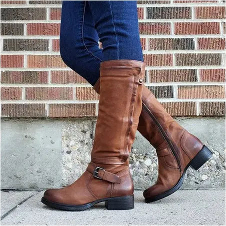 Classic Round Toe Knee-High Boots for Women – Stylish & Comfortable