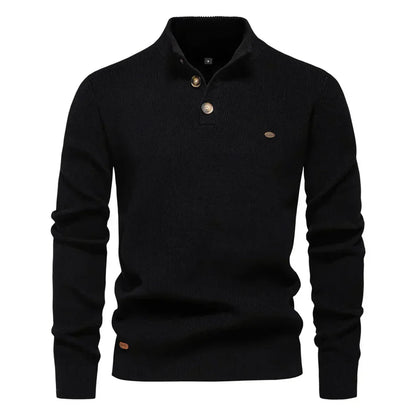 Men's Knitted Jumper Stand Collar Button Up Sweater