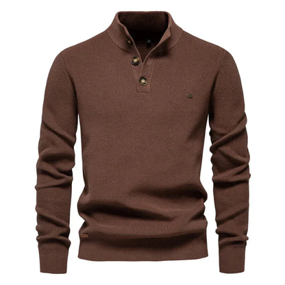 Men's Knitted Jumper Stand Collar Button Up Sweater