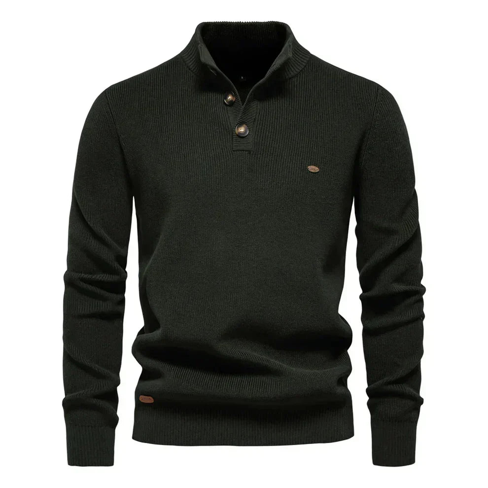 Men's Knitted Jumper Stand Collar Button Up Sweater
