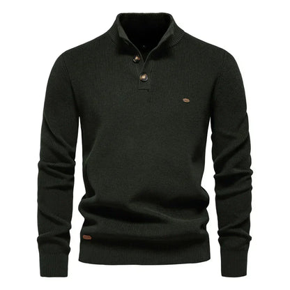 Men's Knitted Jumper Stand Collar Button Up Sweater