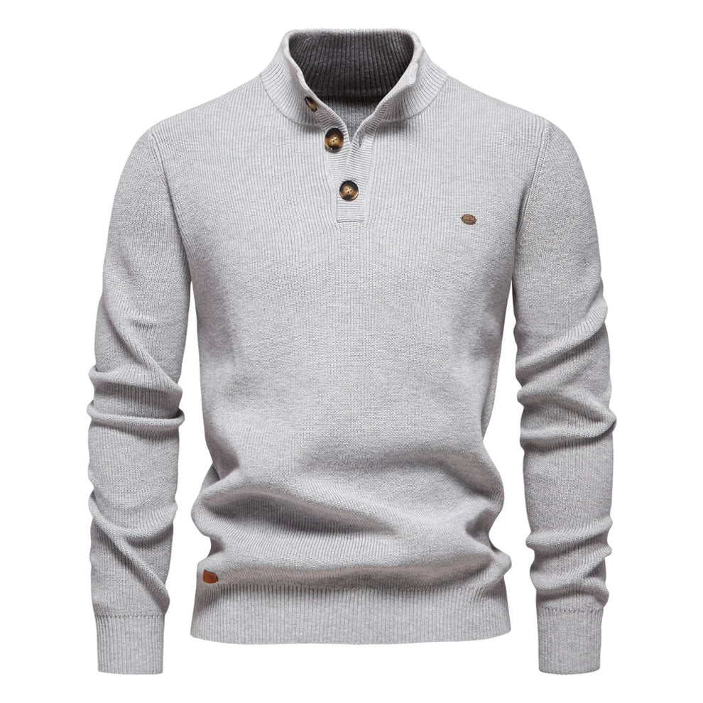 Men's Knitted Jumper Stand Collar Button Up Sweater