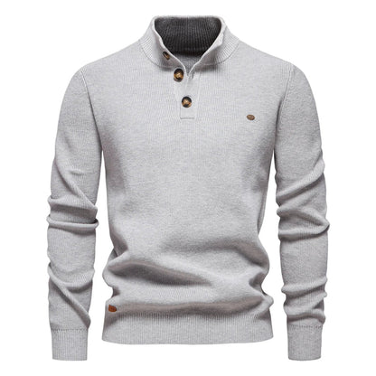 Men's Knitted Jumper Stand Collar Button Up Sweater