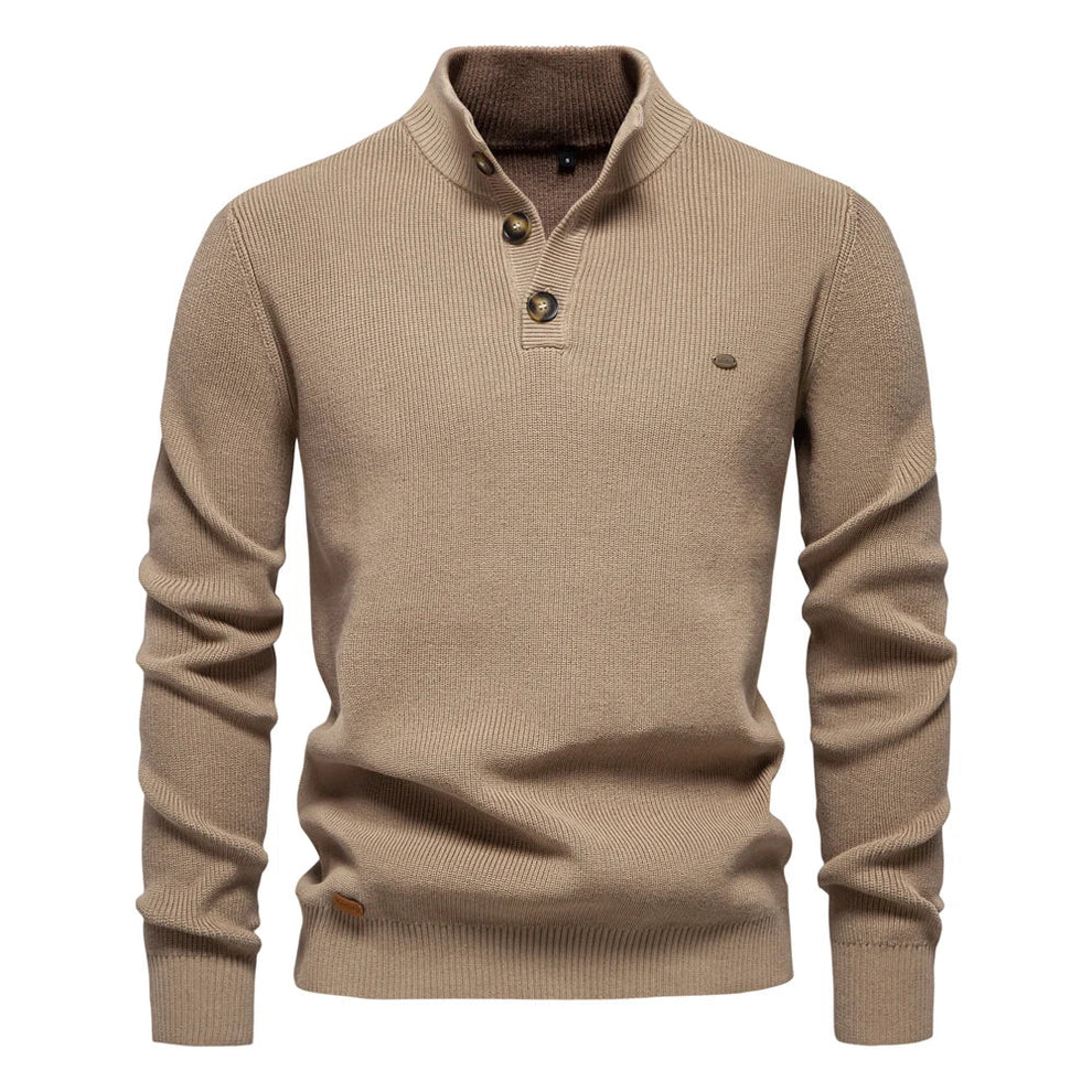 Men's Knitted Jumper Stand Collar Button Up Sweater - VibreMode