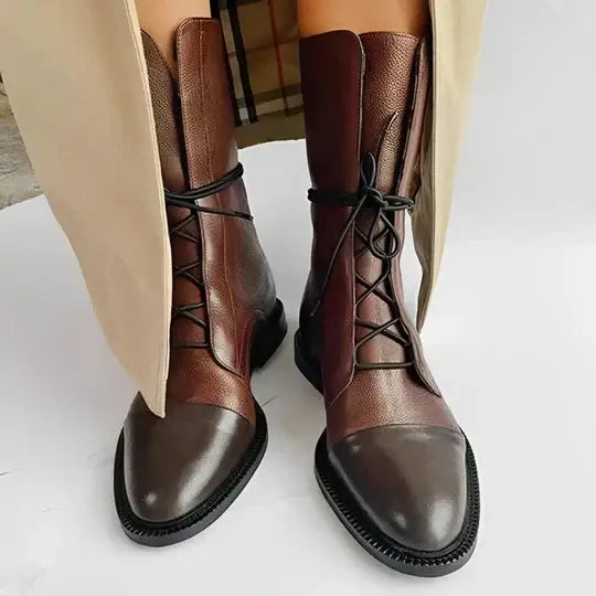 Women's Mid-High Boots Leather Comfortable Brown - VibreMode