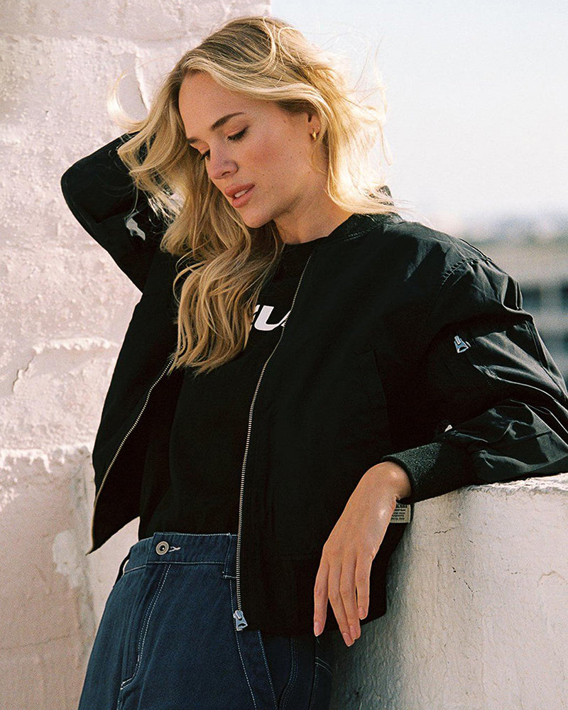 Women's Biker Jacket Leather Bomber Black