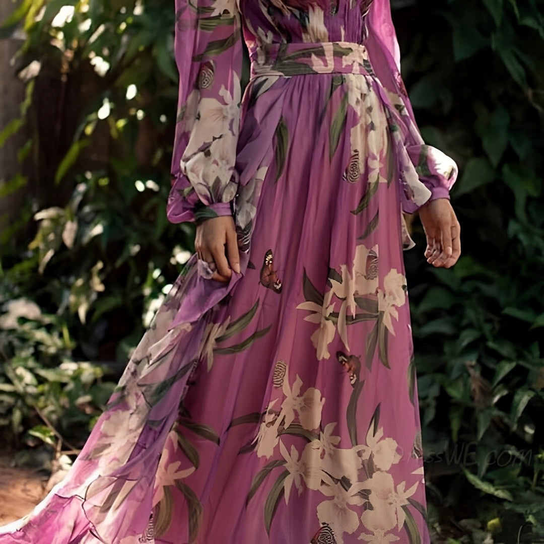Relaxed Fit Floral V Neck Summer Maxi Dress