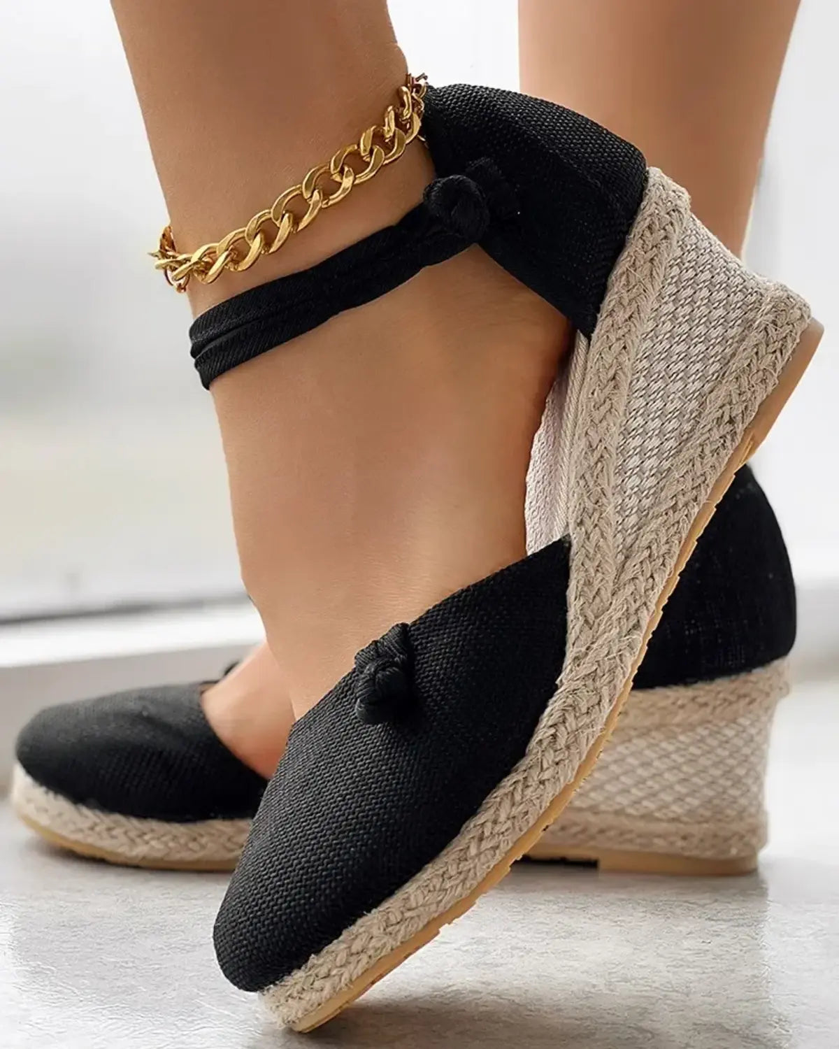 Women's Wedge Espadrille Sandals Closed Toe Canvas Comfortable Beige - VibreMode