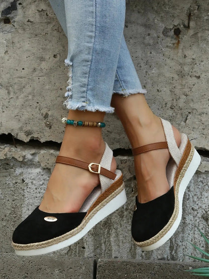 Women's Espadrille Wedge Sandals Closed Toe Comfortable - VibreMode