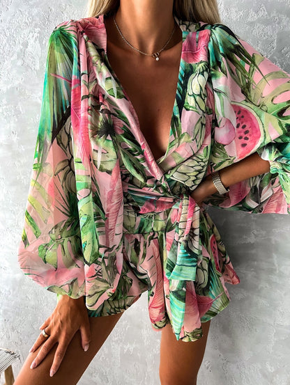 Women's Two-Piece Shorts Blouse Summer Set