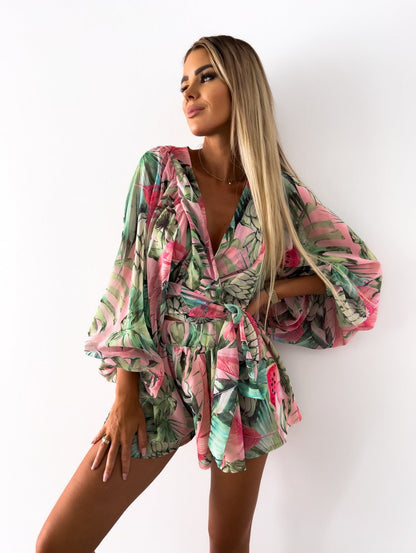 Women's Two-Piece Shorts Blouse Summer Set - VibreMode
