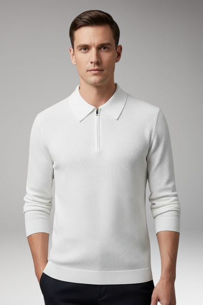 Men's Polo Sweater Quarter Zip Ribbed