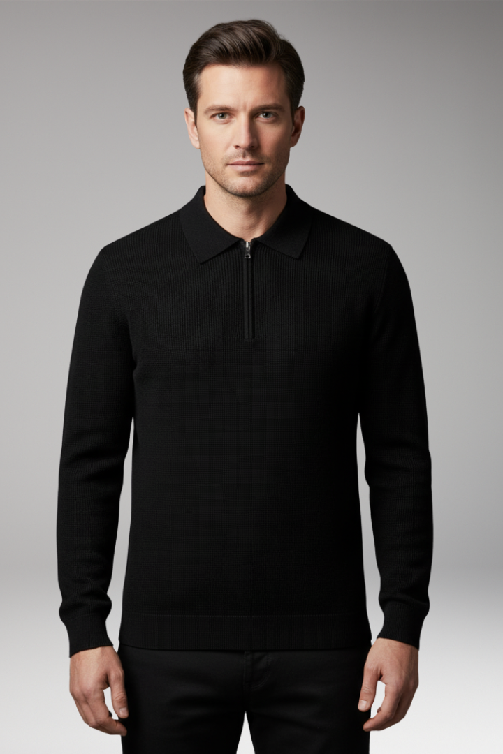 Men's Polo Sweater Quarter Zip Ribbed