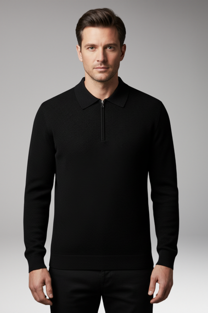 Men's Polo Sweater Quarter Zip Ribbed