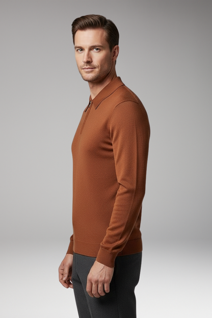Men's Polo Sweater Quarter Zip Ribbed