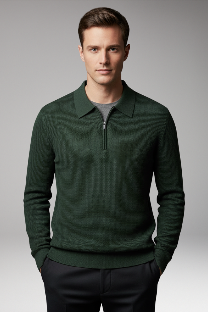 Men's Polo Sweater Quarter Zip Ribbed