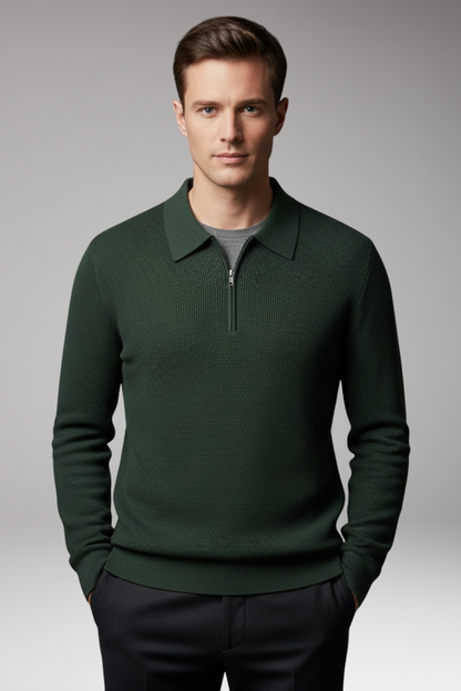 Men's Polo Sweater Quarter Zip Ribbed