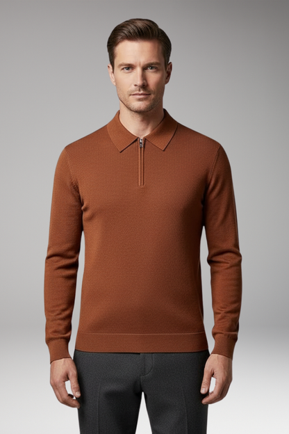 Men's Polo Sweater Quarter Zip Ribbed