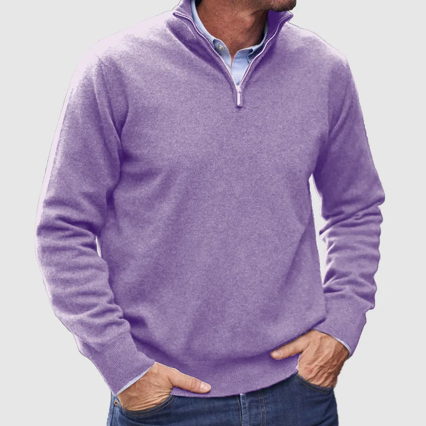 Men's Knit Half-Zip Jumper Ribbed Cuffs